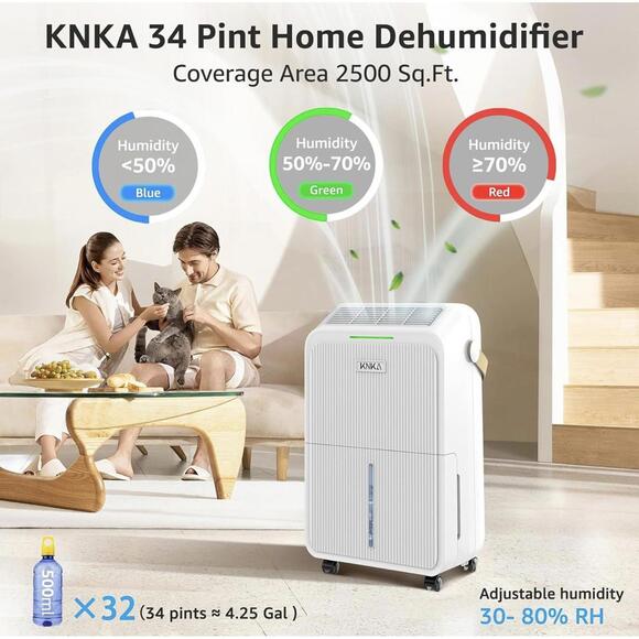 2500 Sq.Ft Dehumidifiers for Home with Drain Hose Max 34 Pints, 24HR Timer - Picture 1 of 9